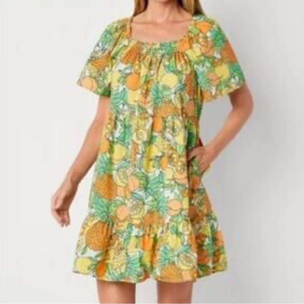 Peyton & Parker Tropical Fruit Print Tiered Peasant Dress
